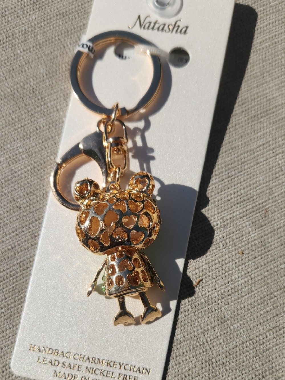 Natasha Gold Frog Keychain/Bag Charm w Green, White, Pink & Black Crystals NWT - Picture 6 of 7